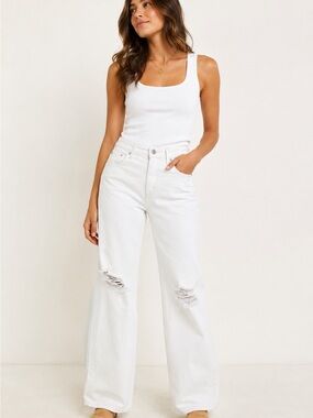 Pilcro White High-Rise Wide-Leg Distressed Jeans Women’s Size 30
